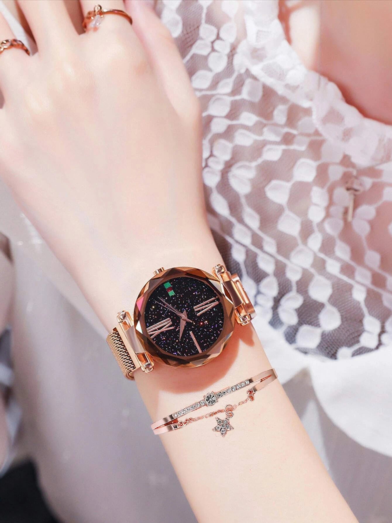Magnetic Strap Pointer Quartz Watch & Bracelet